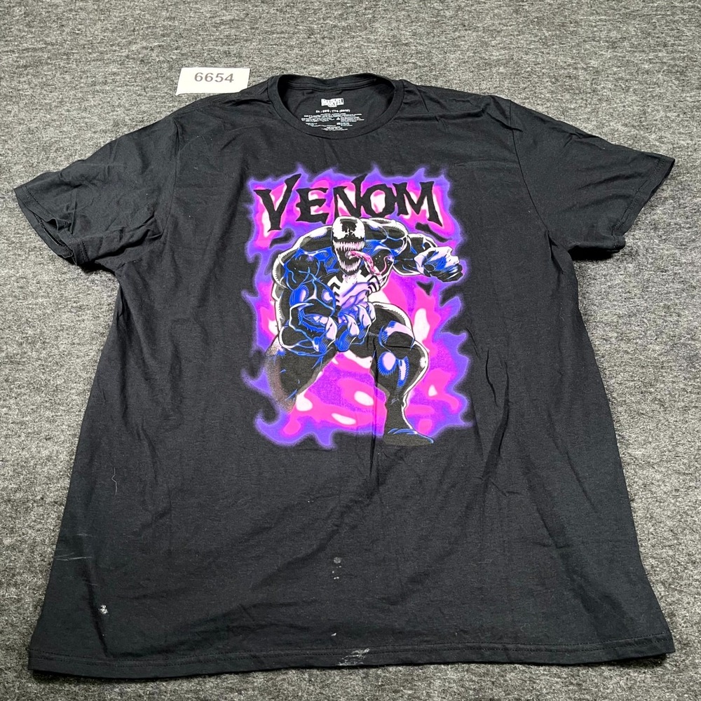 Marvel Comics T Shirt Mens 2XL Black Cotton Venom Graphic Print Crew Neck